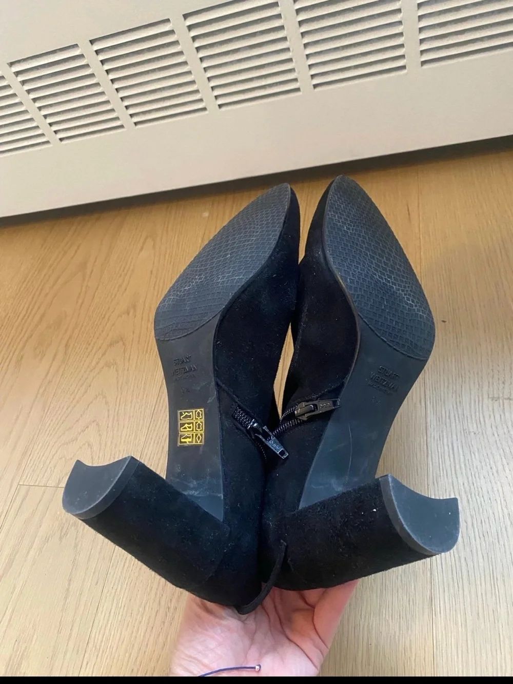 Stuart Weitzman Black Suede Ankle Booties with Block Heel